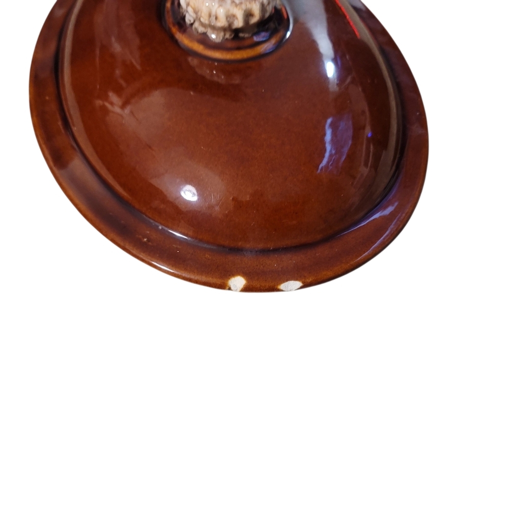 Hull Oven Proof Oval Casserole Dish with Lid Brown Drip Glaze Vintage USA 10" - Picture 7 of 8